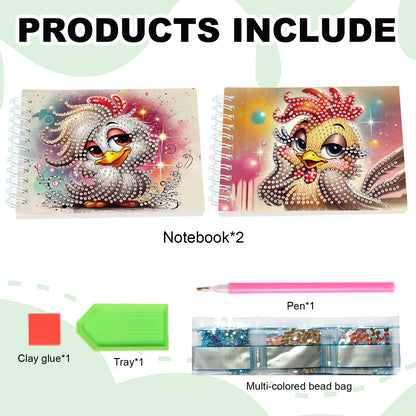 2 Pack Funny Chicken DIY Diamond Art Spiral Notebook Kit 80Pages No Lines Gifts
