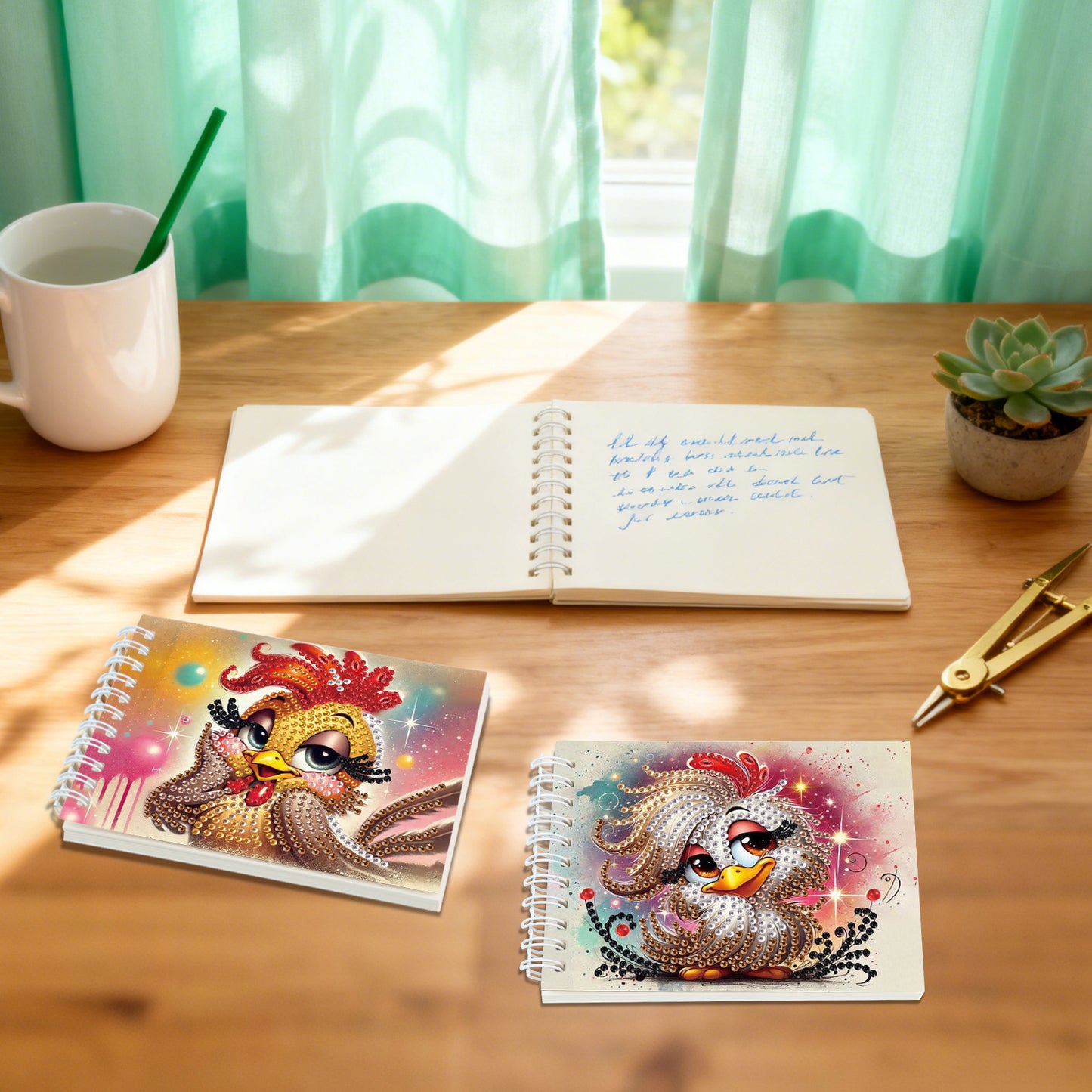 2 Pack Funny Chicken DIY Diamond Art Spiral Notebook Kit 80Pages No Lines Gifts