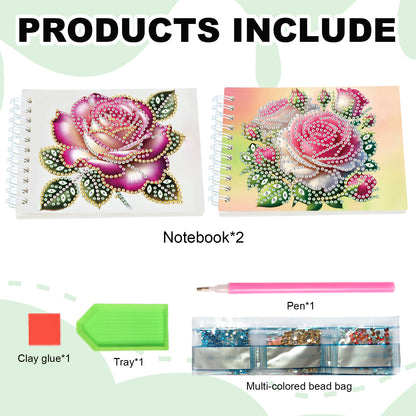 2 Pack Rose DIY Diamond Art Spiral Notebook Kit 80Pages No Lines Gifts for Adult