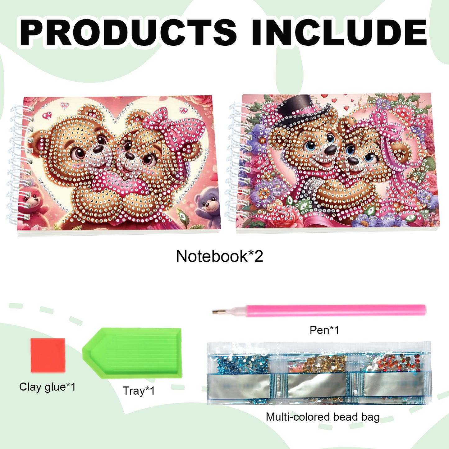 2 Pack Love Bear DIY Diamond Art Spiral Notebook Kit 80Pages No Lines Gifts