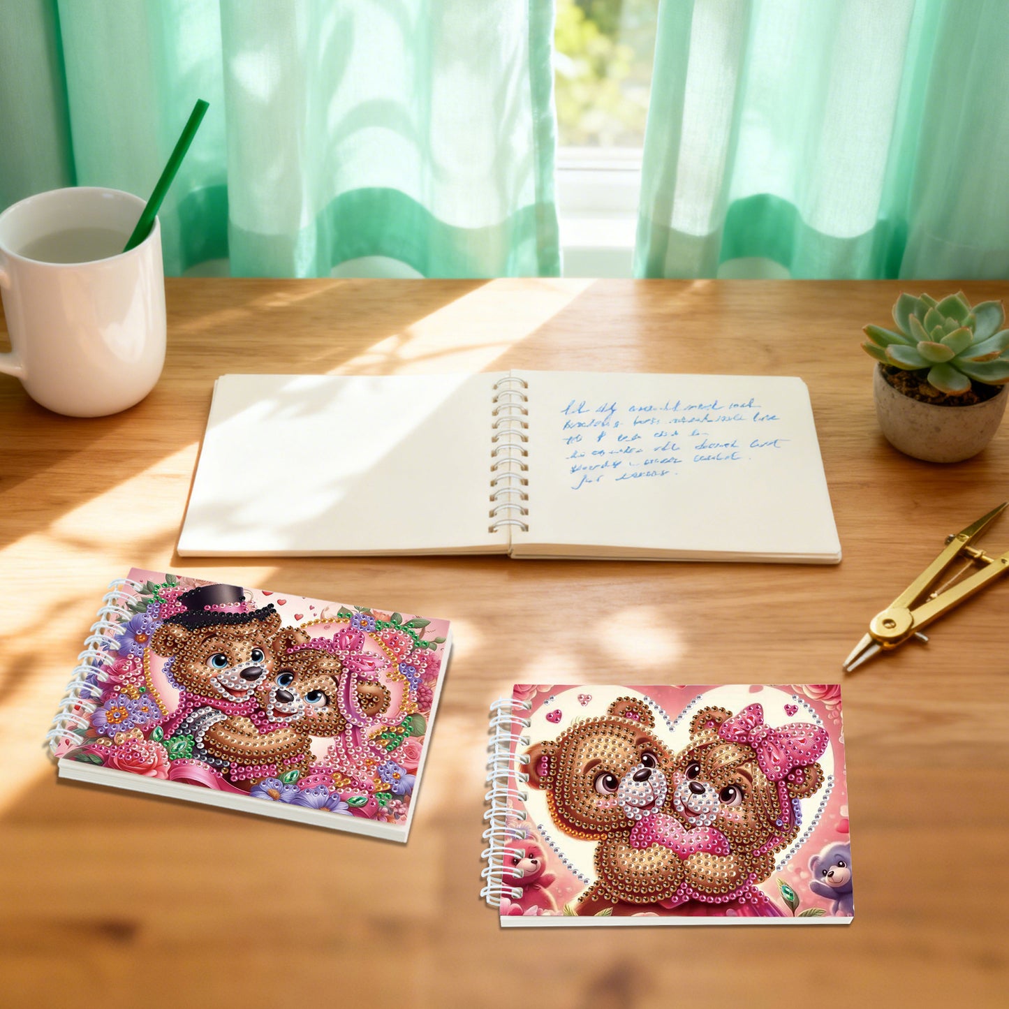 2 Pack Love Bear DIY Diamond Art Spiral Notebook Kit 80Pages No Lines Gifts