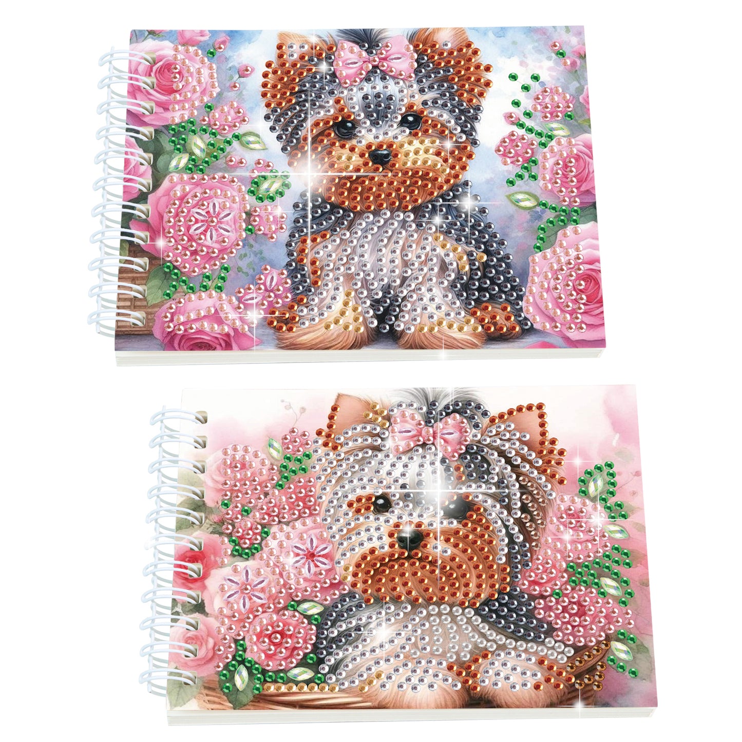 2 Pack Flower Puppy DIY Diamond Art Spiral Notebook Kit 80Pages No Lines Gifts
