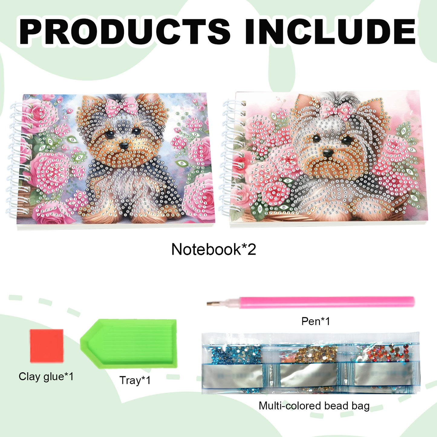 2 Pack Flower Puppy DIY Diamond Art Spiral Notebook Kit 80Pages No Lines Gifts