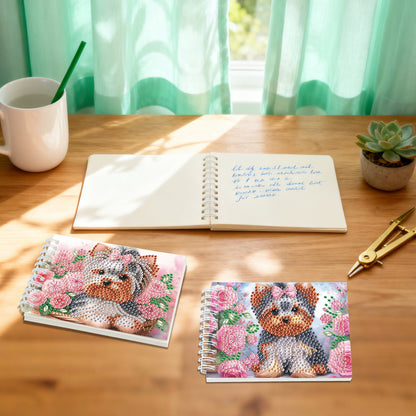 2 Pack Flower Puppy DIY Diamond Art Spiral Notebook Kit 80Pages No Lines Gifts