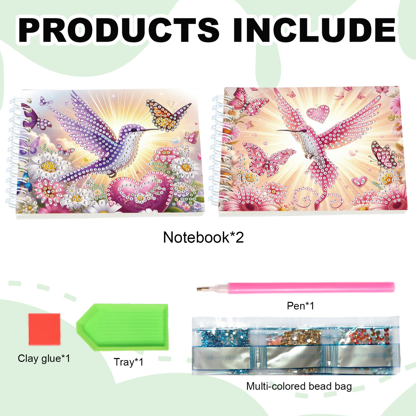 2 Pack Hummingbird DIY Diamond Art Spiral Notebook Kit 80Pages No Lines Gifts