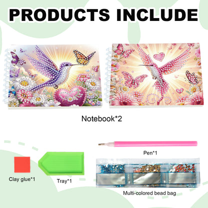 2 Pack Hummingbird DIY Diamond Art Spiral Notebook Kit 80Pages No Lines Gifts