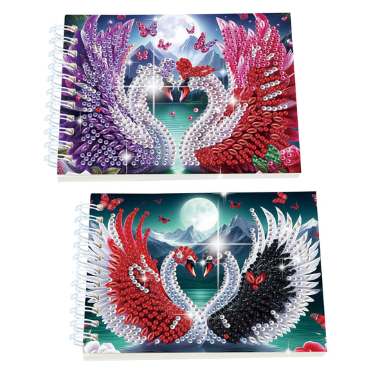 2 Pack Swan DIY Diamond Art Spiral Notebook Kit 80Pages No Lines Gifts for Adult