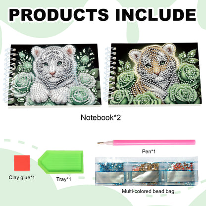 2 Pack Tiger DIY Diamond Art Spiral Notebook Kit 80Pages No Lines for Adults