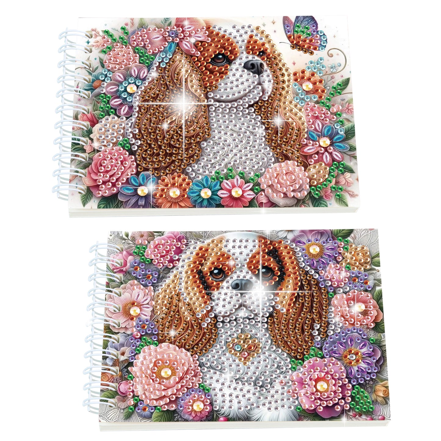 2 Pack Flower Dog DIY Diamond Art Spiral Notebook Kit 80Pages No Lines Gifts