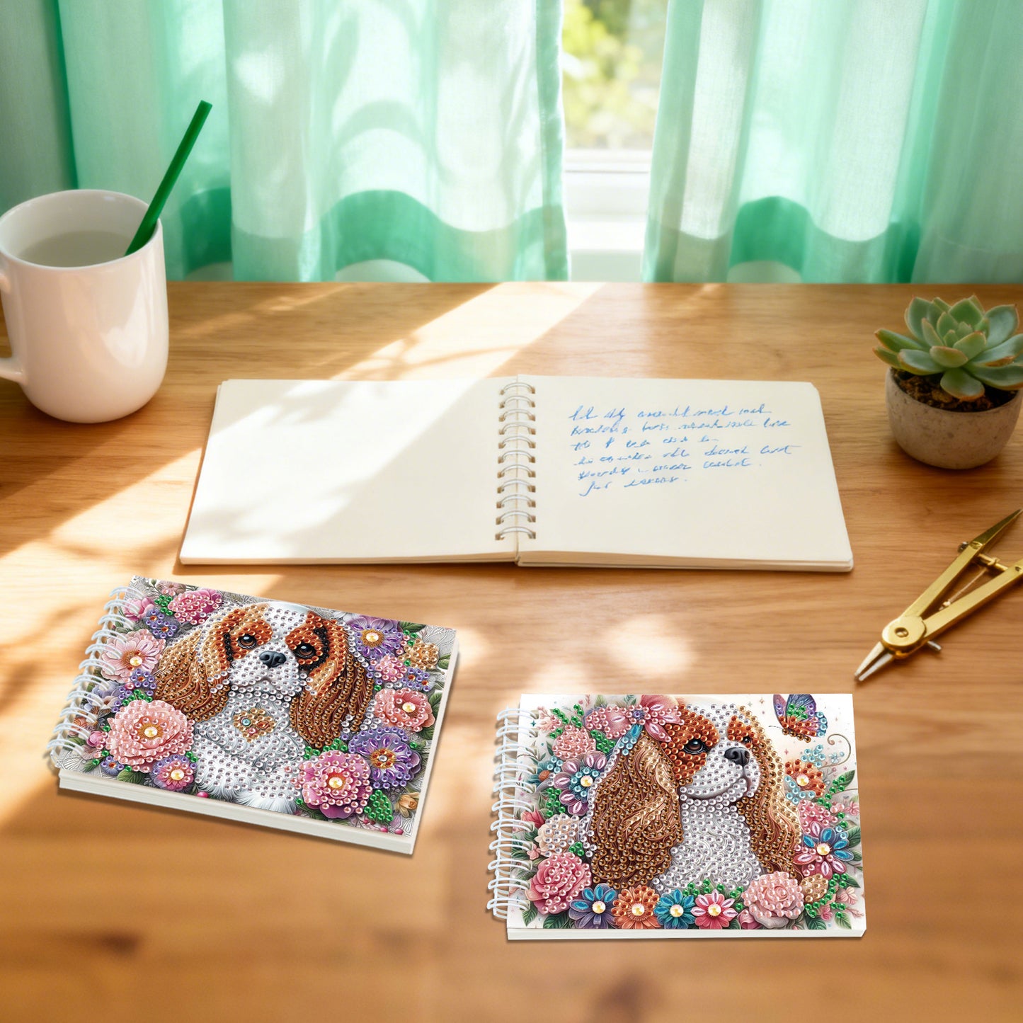 2 Pack Flower Dog DIY Diamond Art Spiral Notebook Kit 80Pages No Lines Gifts
