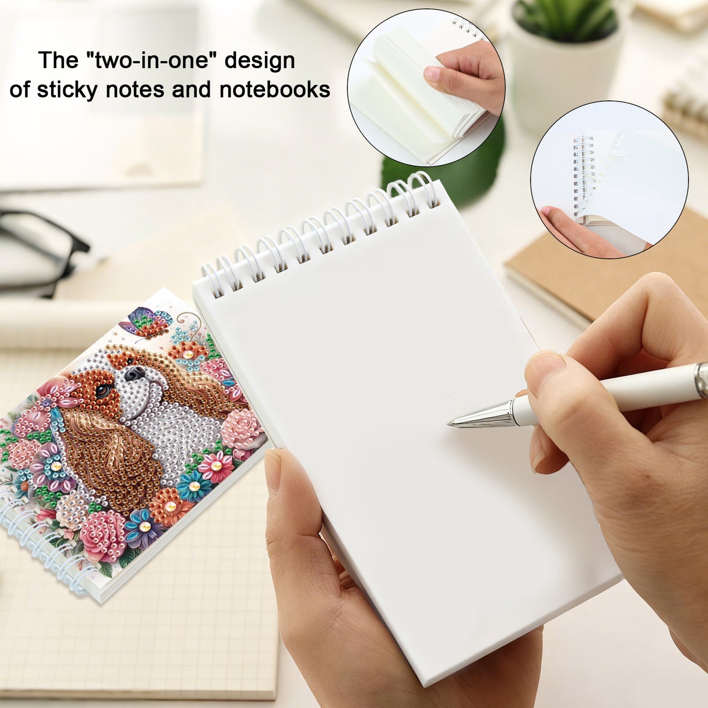 2 Pack Flower Dog DIY Diamond Art Spiral Notebook Kit 80Pages No Lines Gifts
