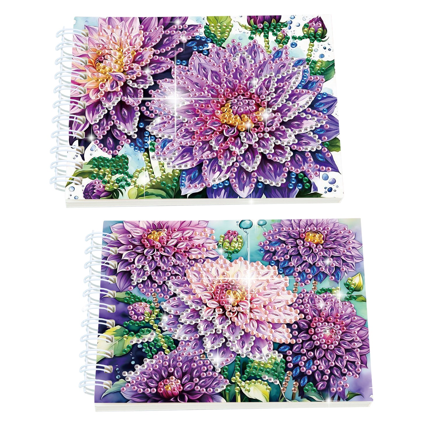 2 Pack Purple Gerbera DIY Diamond Art Spiral Notebook Kit 80Pages No Lines Gifts