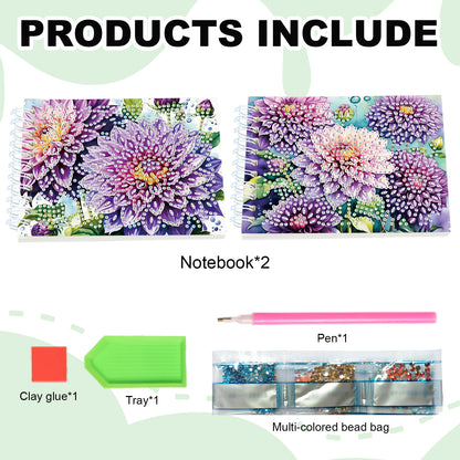 2 Pack Purple Gerbera DIY Diamond Art Spiral Notebook Kit 80Pages No Lines Gifts