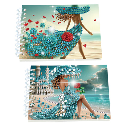 2 Pack Elegant Skirt Lady DIY Diamond Art Spiral Notebook Kit 80Pages No Lines