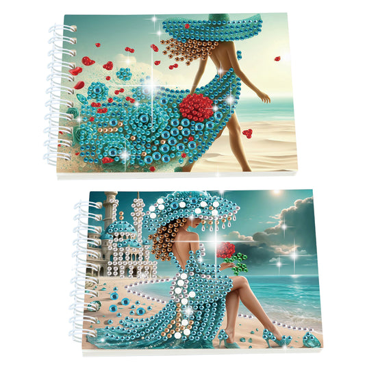 2 Pack Elegant Skirt Lady DIY Diamond Art Spiral Notebook Kit 80Pages No Lines