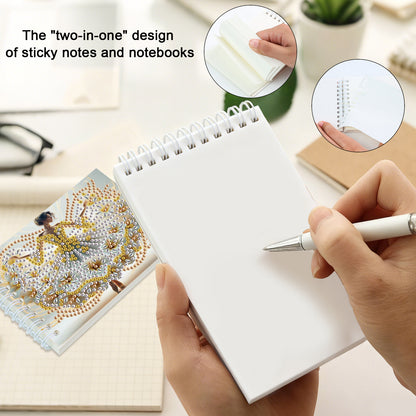 2 Pack Flower Ballet Lady DIY Diamond Art Spiral Notebook Kit 80Pages No Lines