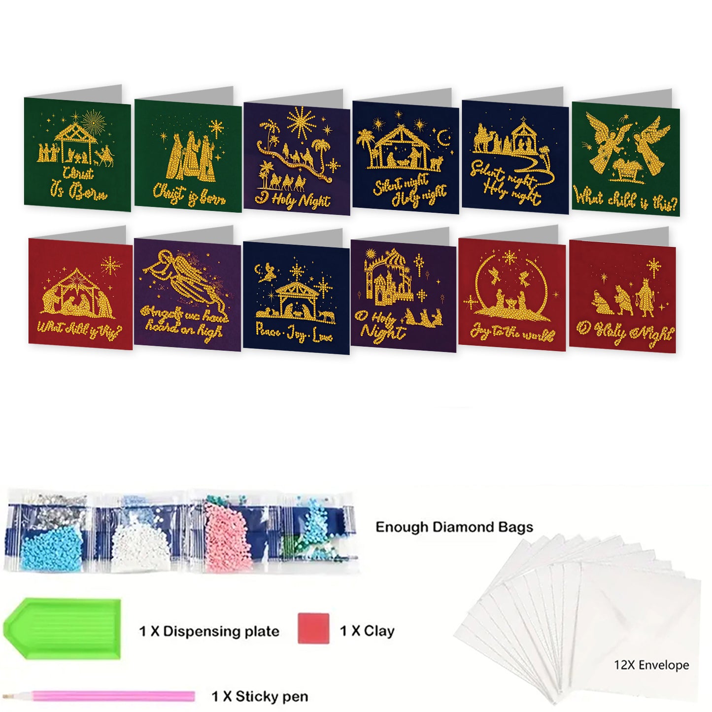 12pcs Faith Theme DIY Diamond Art Greeting Cards with Envelope for Birthday Gift