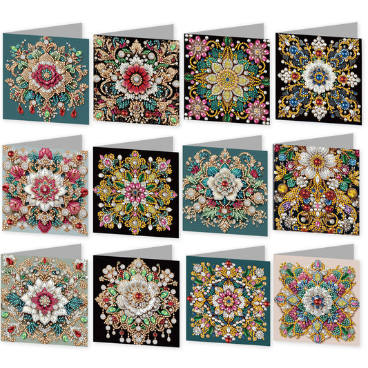12pcs Mandala Theme DIY Diamond Art Greeting Cards with Envelope for Birthday