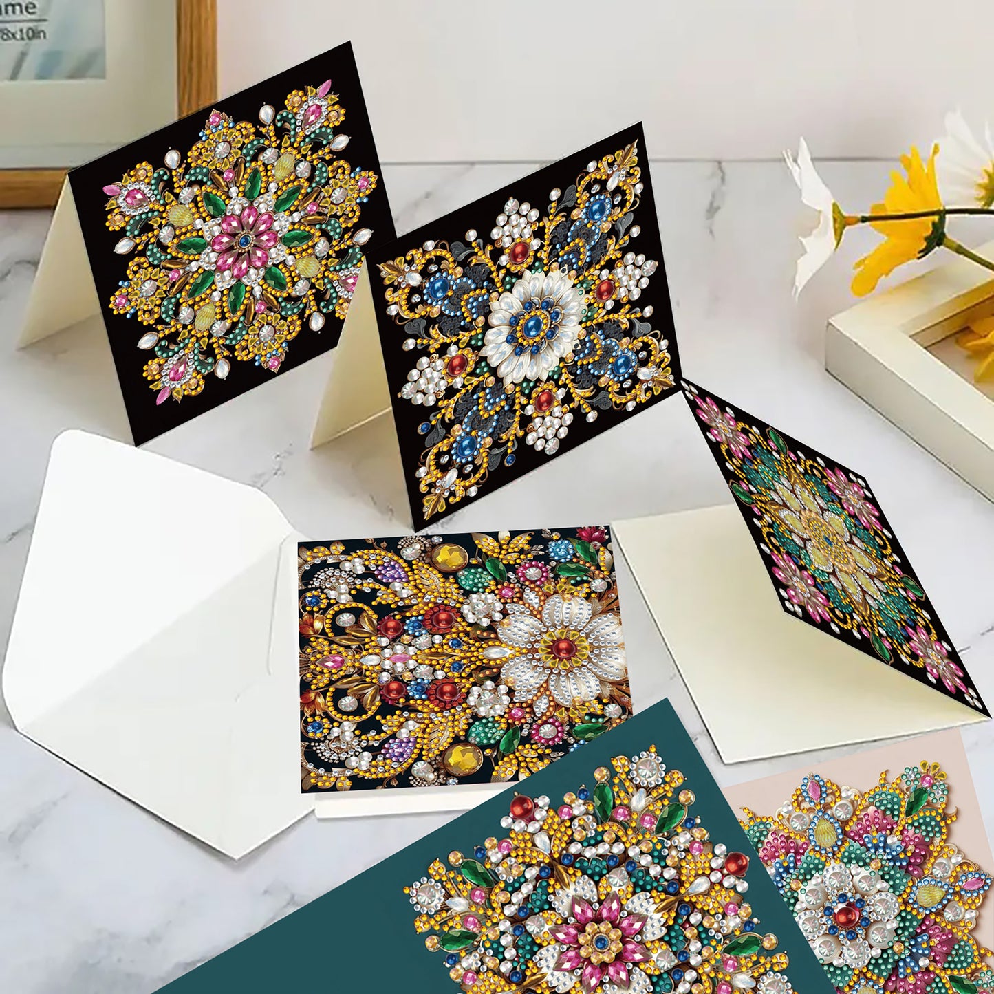 12pcs Mandala Theme DIY Diamond Art Greeting Cards with Envelope for Birthday