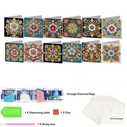 12pcs Mandala Theme DIY Diamond Art Greeting Cards with Envelope for Birthday