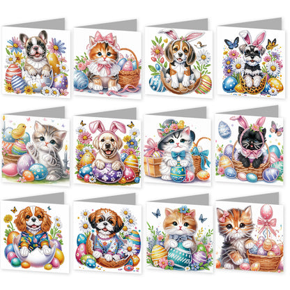 12pcs Cat Theme DIY Diamond Art Greeting Cards with Envelope for Birthday Gift