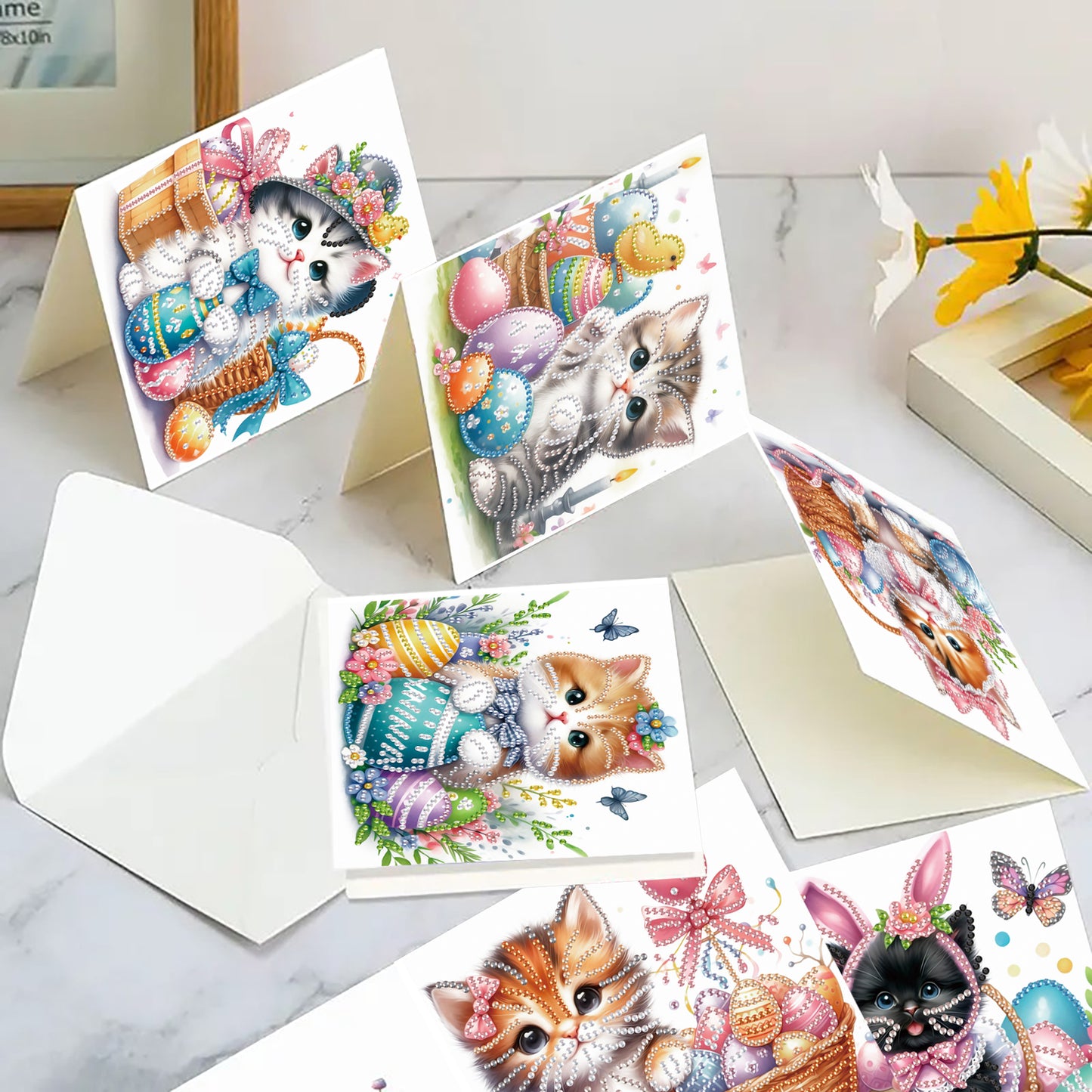 12pcs Cat Theme DIY Diamond Art Greeting Cards with Envelope for Birthday Gift