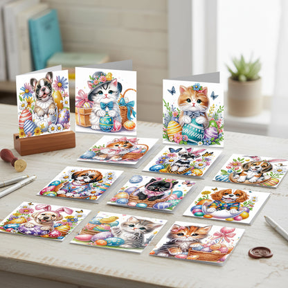 12pcs Cat Theme DIY Diamond Art Greeting Cards with Envelope for Birthday Gift