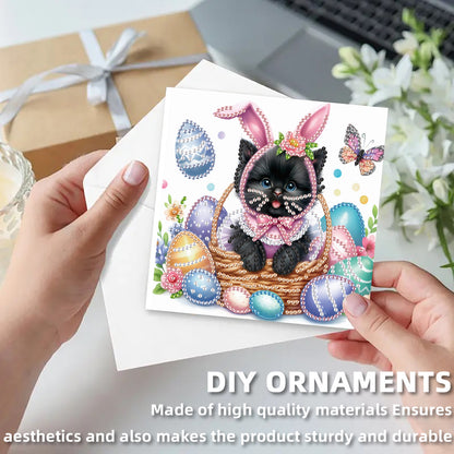 12pcs Cat Theme DIY Diamond Art Greeting Cards with Envelope for Birthday Gift
