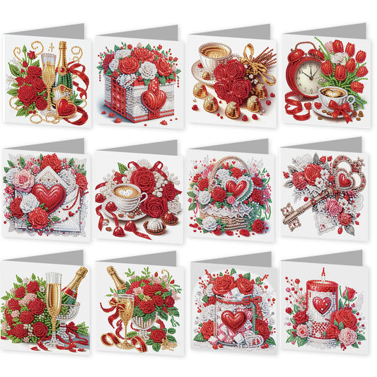 12pcs Rose Theme DIY Diamond Art Greeting Cards with Envelope for Birthday Gift