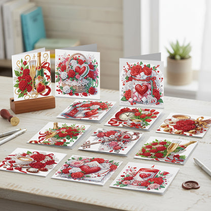 12pcs Rose Theme DIY Diamond Art Greeting Cards with Envelope for Birthday Gift