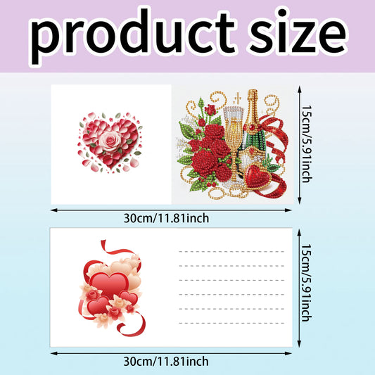 12pcs Rose Theme DIY Diamond Art Greeting Cards with Envelope for Birthday Gift