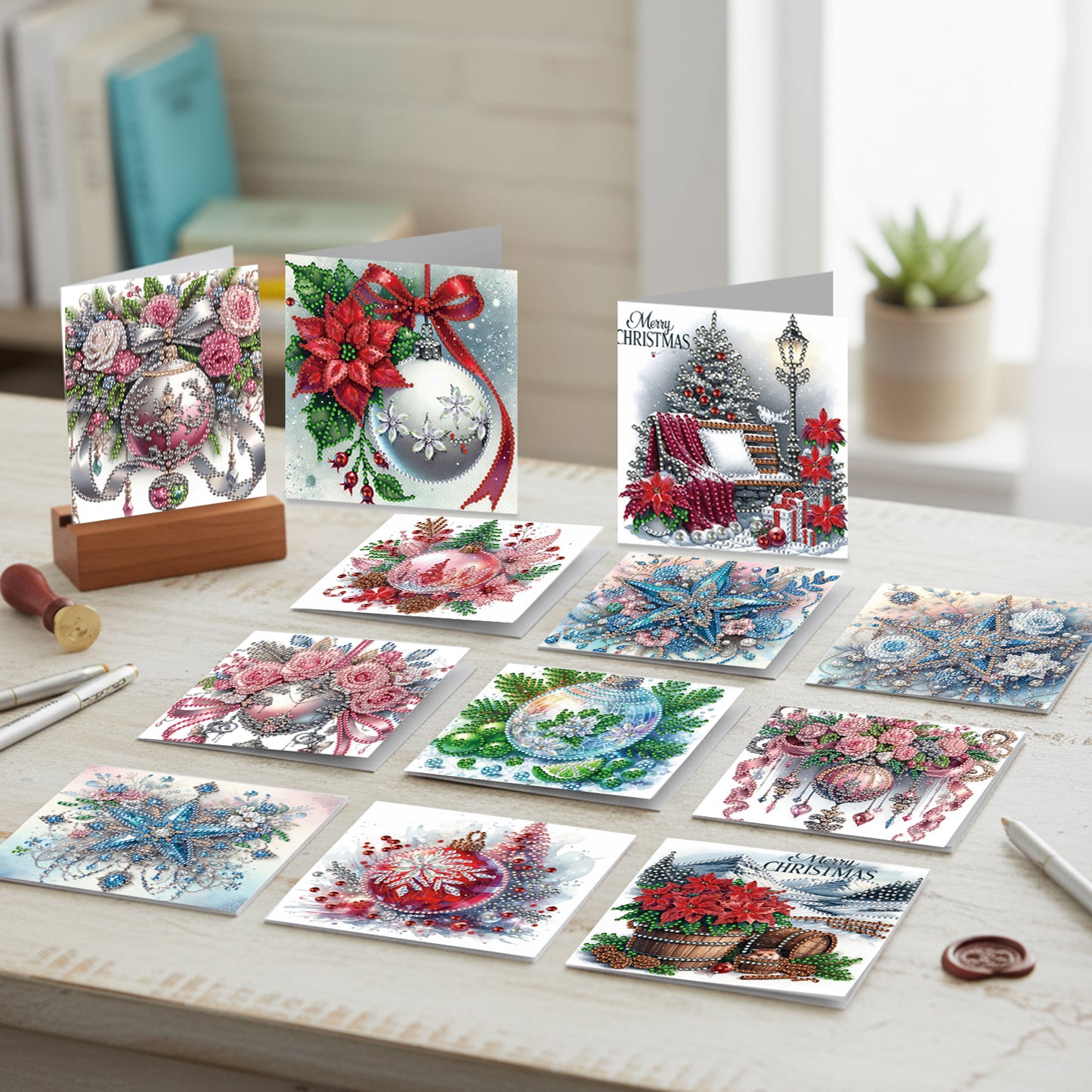 12pcs Decoration Theme DIY Diamond Art Greeting Cards with Envelope for Birthday