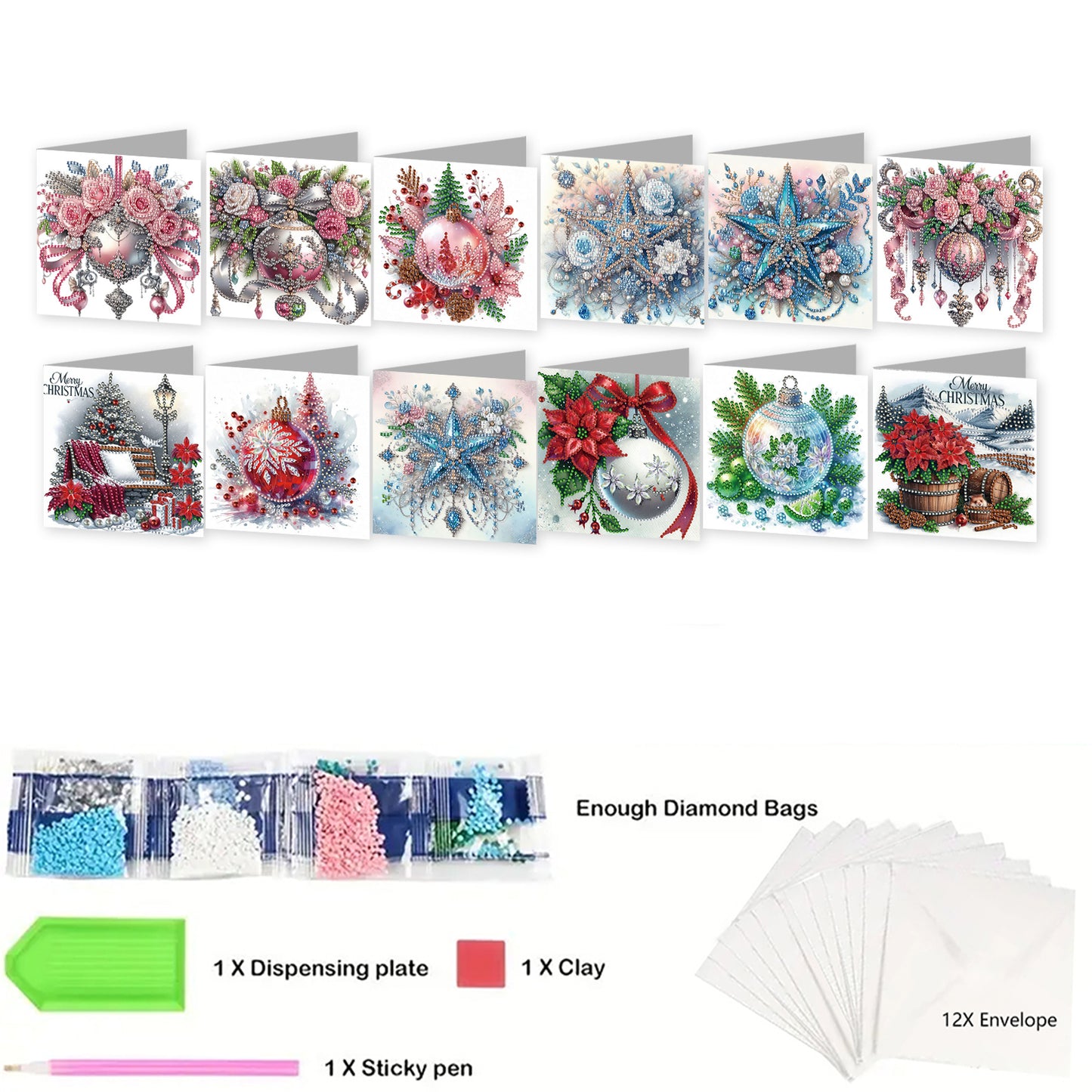 12pcs Decoration Theme DIY Diamond Art Greeting Cards with Envelope for Birthday