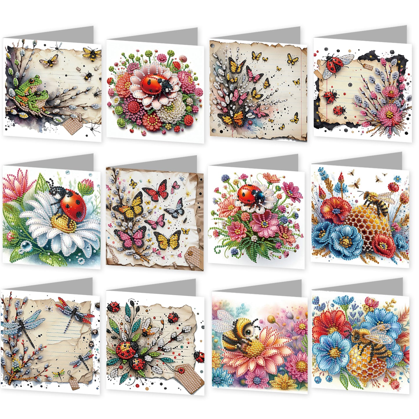 12pcs Insect Theme DIY Diamond Art Greeting Cards with Envelope for Birthday
