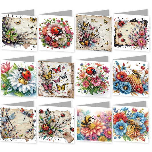 12pcs Insect Theme DIY Diamond Art Greeting Cards with Envelope for Birthday