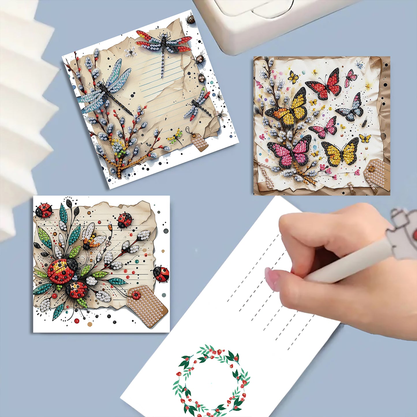 12pcs Insect Theme DIY Diamond Art Greeting Cards with Envelope for Birthday
