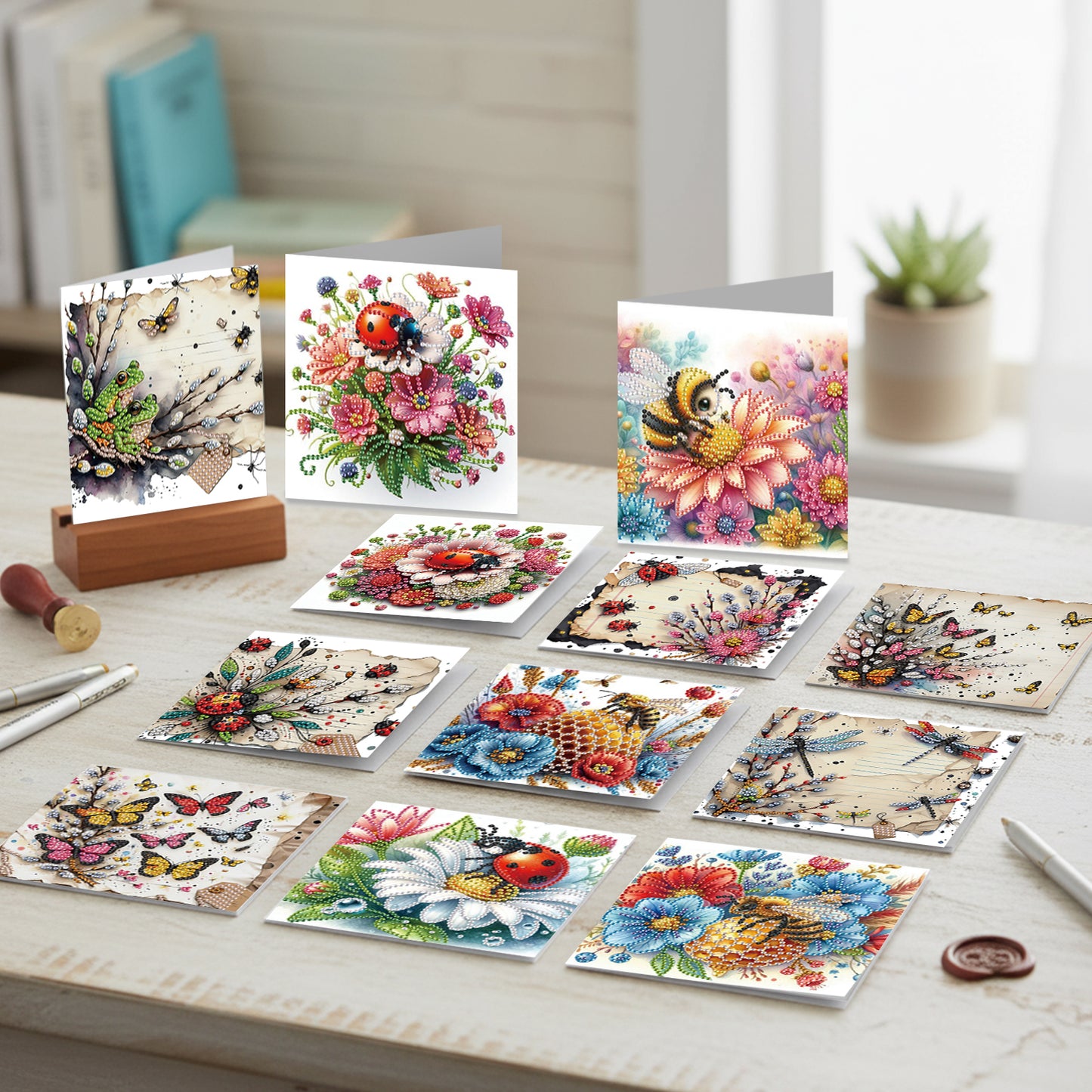 12pcs Insect Theme DIY Diamond Art Greeting Cards with Envelope for Birthday