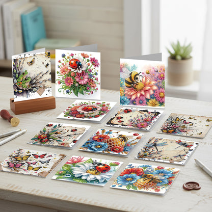 12pcs Insect Theme DIY Diamond Art Greeting Cards with Envelope for Birthday