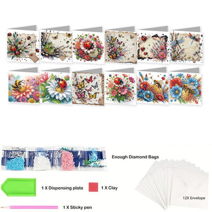 12pcs Insect Theme DIY Diamond Art Greeting Cards with Envelope for Birthday