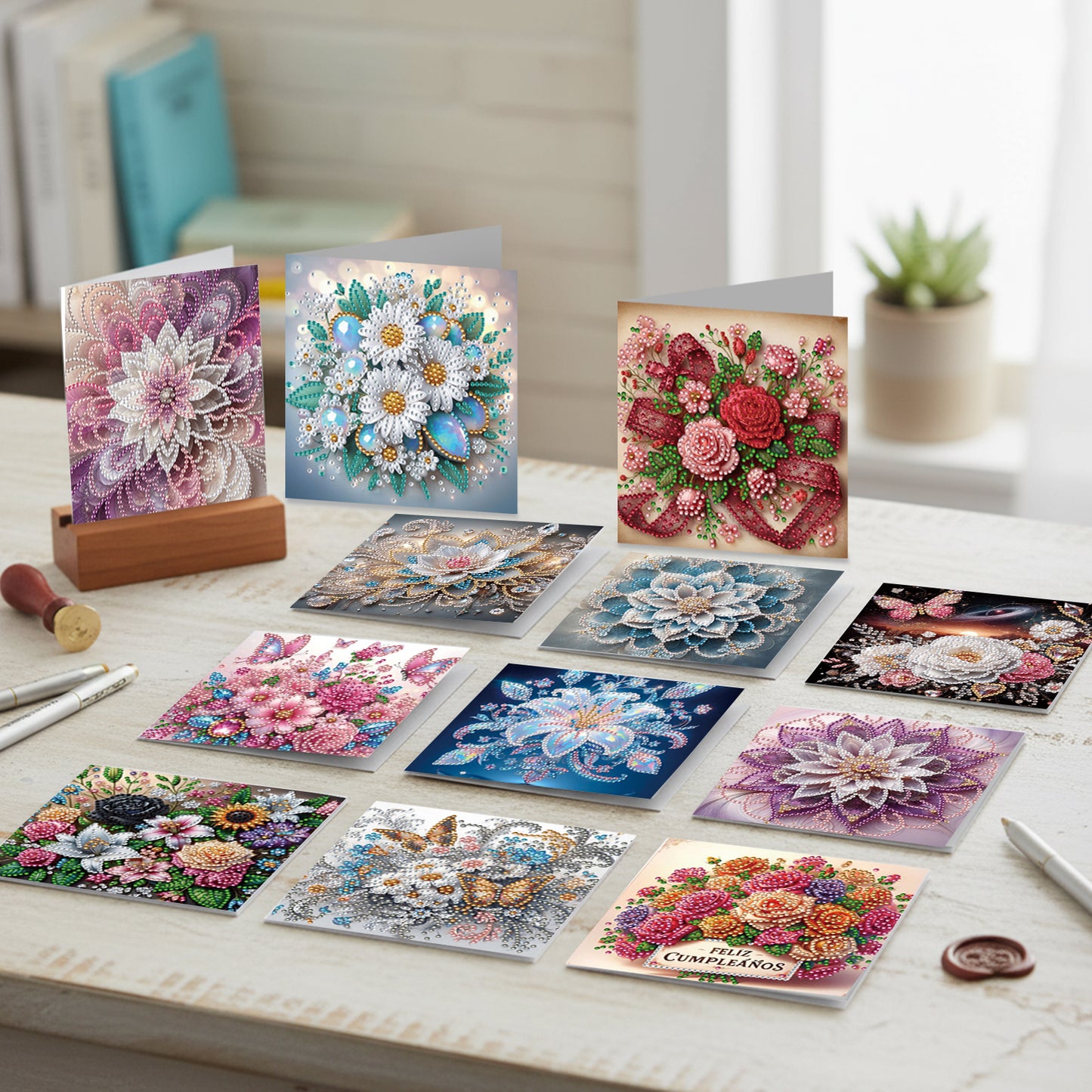 12pcs Butterfly Theme DIY Diamond Art Greeting Cards with Envelope for Birthday