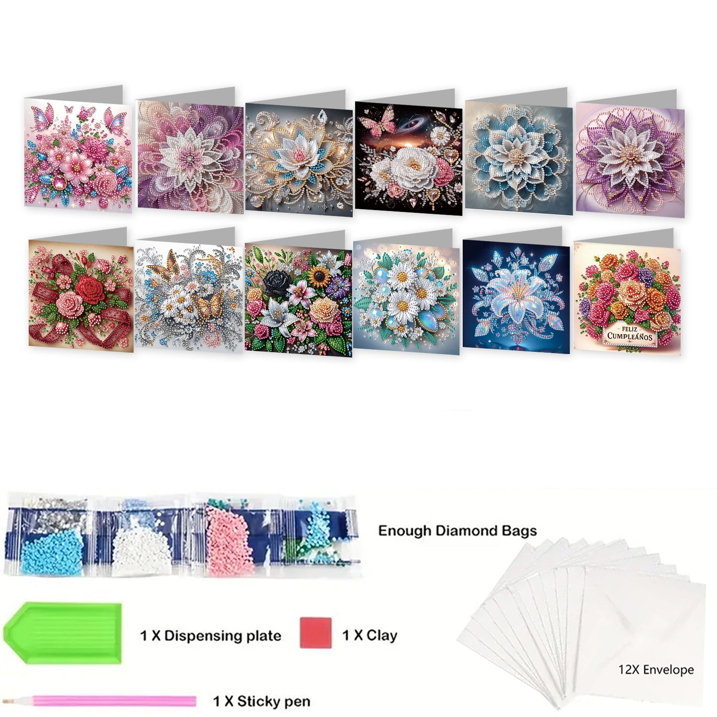 12pcs Butterfly Theme DIY Diamond Art Greeting Cards with Envelope for Birthday