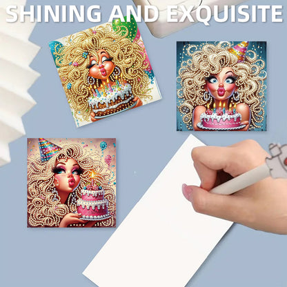 12pcs Girl Theme DIY Diamond Art Greeting Cards with Envelope for Birthday Gift