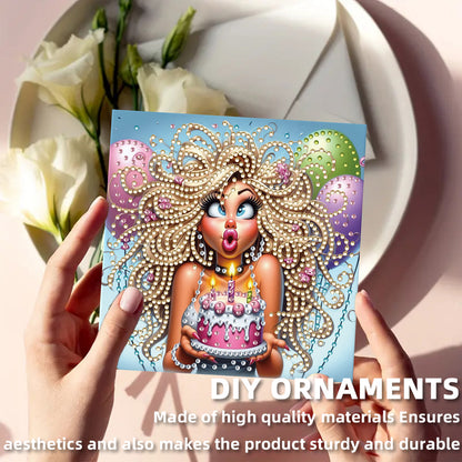 12pcs Girl Theme DIY Diamond Art Greeting Cards with Envelope for Birthday Gift
