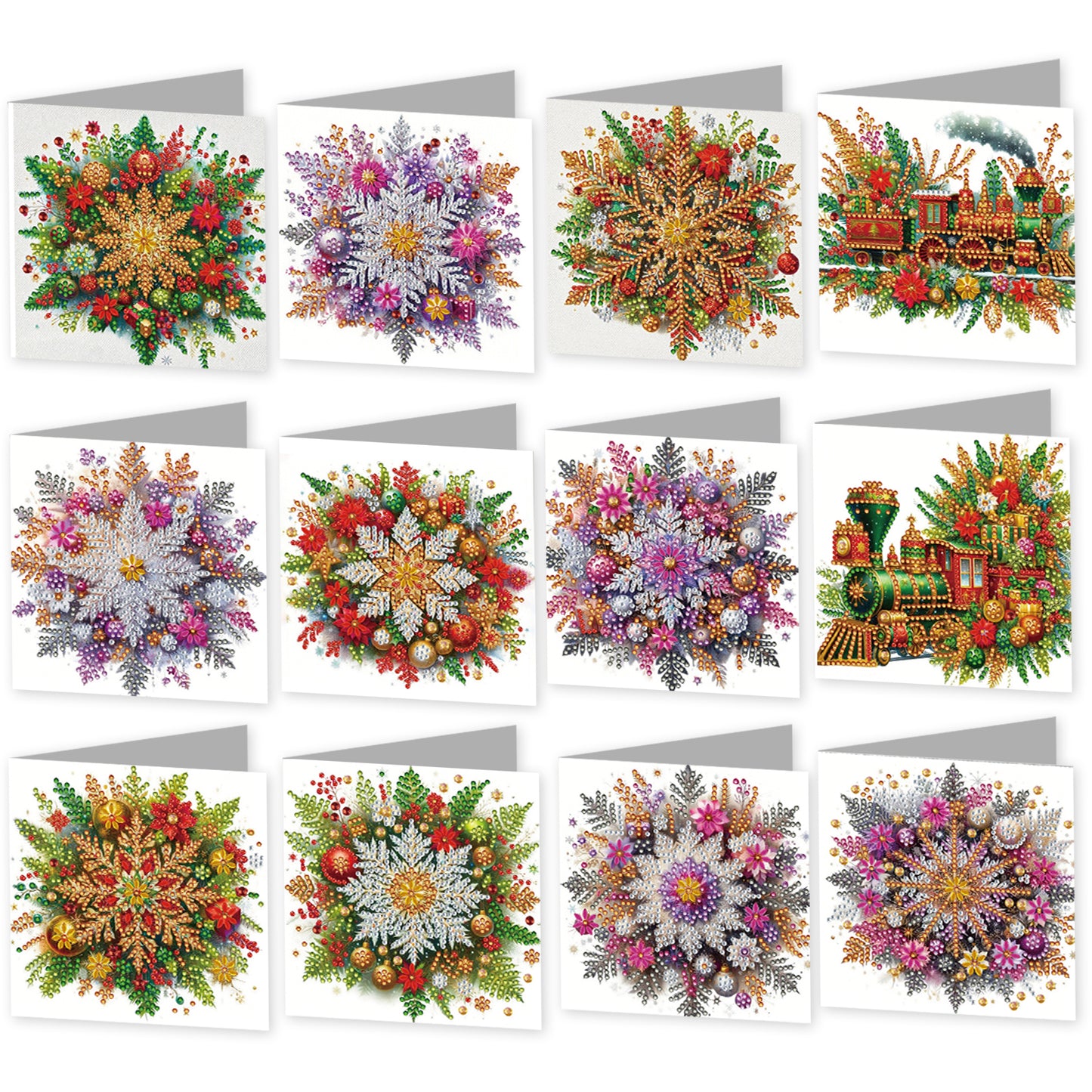 12Pcs Xmas Snowflake DIY Diamond Painting Greeting Cards for Adult Holiday Gifts