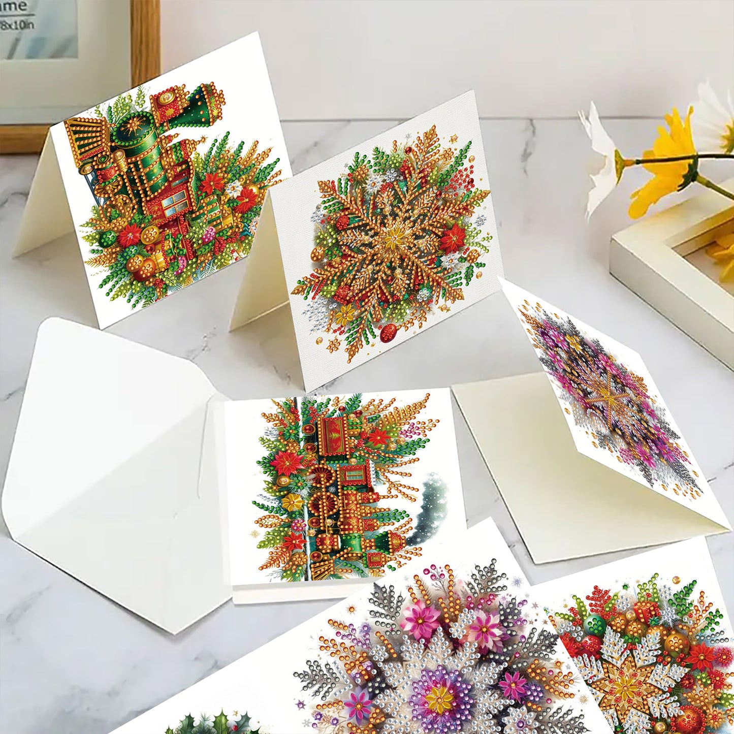 12Pcs Xmas Snowflake DIY Diamond Painting Greeting Cards for Adult Holiday Gifts