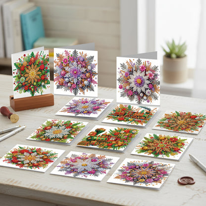 12Pcs Xmas Snowflake DIY Diamond Painting Greeting Cards for Adult Holiday Gifts