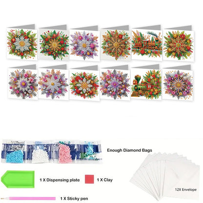 12Pcs Xmas Snowflake DIY Diamond Painting Greeting Cards for Adult Holiday Gifts