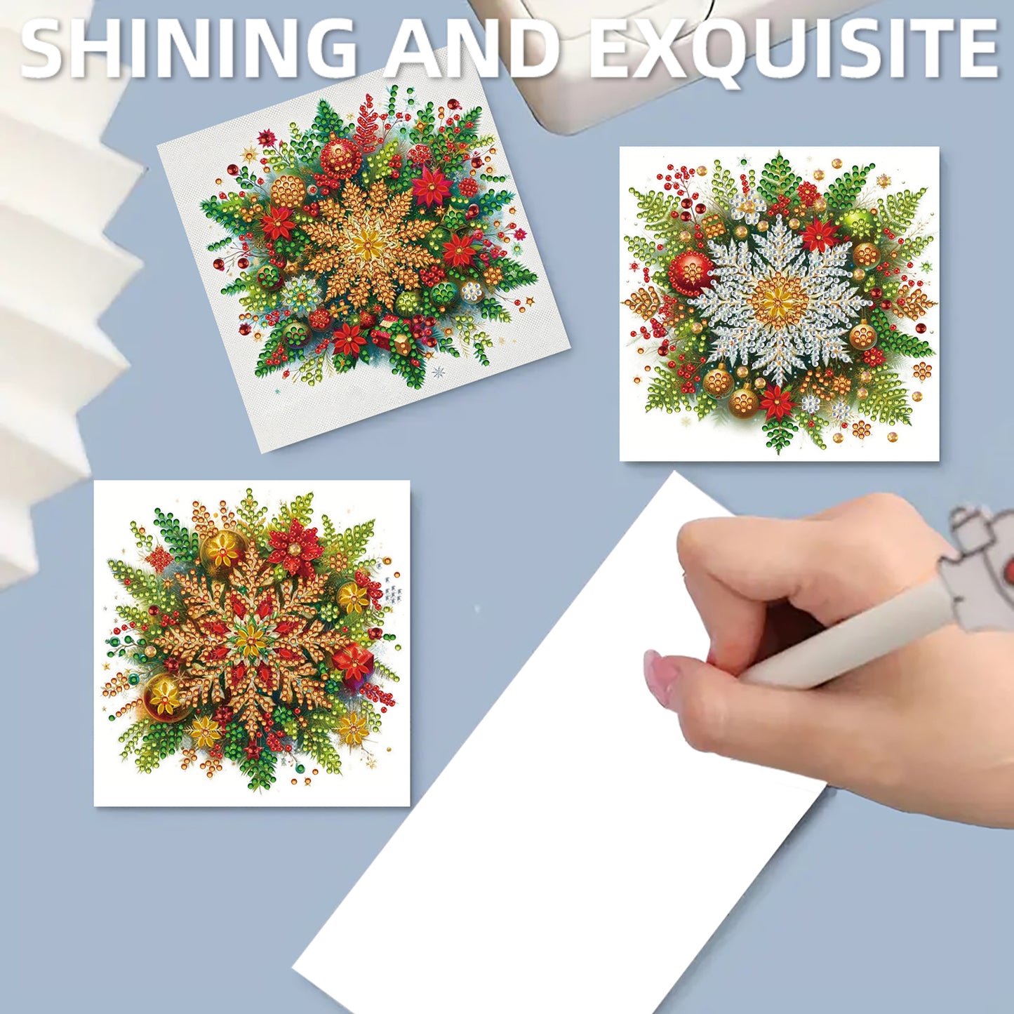 12Pcs Xmas Snowflake DIY Diamond Painting Greeting Cards for Adult Holiday Gifts