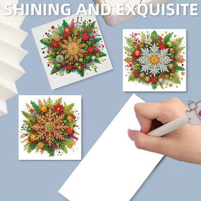 12Pcs Xmas Snowflake DIY Diamond Painting Greeting Cards for Adult Holiday Gifts
