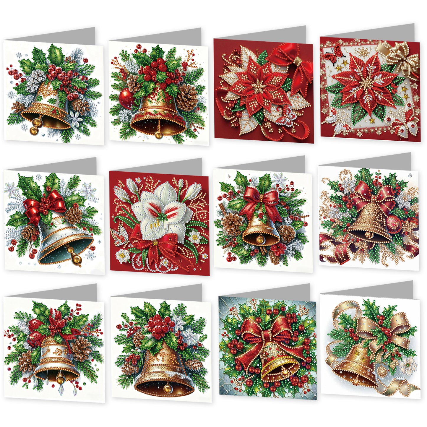 12Pcs Xmas Bell DIY Diamond Painting Greeting Cards for Adult Holiday Gifts